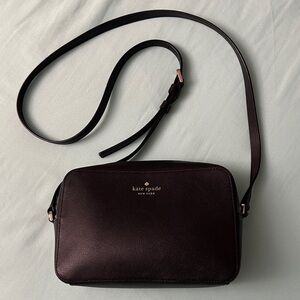 kate spade dark brown leather crossbody with gold-tone logo
